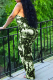Green Sexy Casual Print Backless Halter Regular Jumpsuits