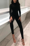 Black Fashion Casual Long Sleeve Slim Jumpsuit