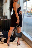 Black Fashion Sexy Solid Hollowed Out Backless One Shoulder Sleeveless Dress