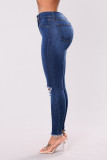 DarkBlue3 Fashion Casual Dark Blue Slim Denim Trousers