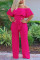Rose Red Sexy Fashion Loose Strapless Jumpsuit