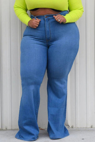 Dark Blue Denim Sexy Solid Plus Size 