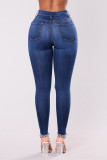 DarkBlue1 Fashion Casual Dark Blue Slim Denim Trousers