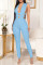 Blue Sexy Casual Solid Hollowed Out V Neck Skinny Jumpsuits