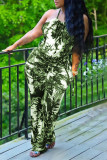 Green Sexy Casual Print Backless Halter Regular Jumpsuits