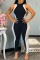 Orange Fashion Casual Patchwork Basic O Neck Regular Jumpsuits