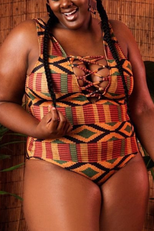 Multicolor Sexy Printed Plus Size Swimsuit