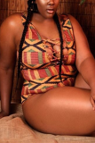 Multicolor Sexy Printed Plus Size Swimsuit
