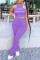 Purple Sexy Casual Letter Print Fold O Neck Sleeveless Two Pieces