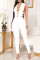 White Sexy Casual Solid Hollowed Out V Neck Skinny Jumpsuits