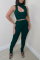 Green Sexy Casual Solid Hollowed Out Turtleneck Sleeveless Two Pieces