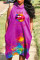 Fuchsia Fashion Casual Print Basic Hooded Collar Sleeveless Plus Size Dresses