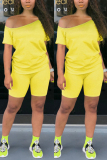 Yellow Fashion Short Sleeve T-shirt Shorts Casual Set