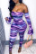 Purple Fashion Sexy Print Backless Off the Shoulder Skinny Jumpsuits