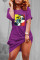 Purple Fashion Casual Print Basic O Neck Short Sleeve Dress