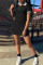 Black Sexy Casual Solid Basic Turndown Collar Short Sleeve Dress