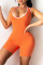 Orange Casual Sportswear Solid Backless O Neck Skinny Romper