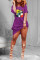 Purple Fashion Casual Print Basic O Neck Short Sleeve Dress