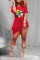 Red Fashion Casual Print Basic O Neck Short Sleeve Dress
