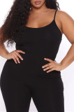 Black Sexy Casual Solid Basic Spaghetti Strap Plus Size Jumpsuits
