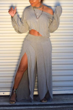 Grey Sexy Fashion Split Solid Patchwork Loose Two-piece Pants Set