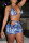 Blue Fashion Sexy Print Backless Swimwears Set