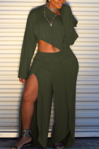 Green  Sexy Fashion Split Solid Patchwork Loose Two-piece Pants Set