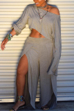 Black Sexy Fashion Split Solid Patchwork Loose Two-piece Pants Set