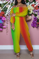 Multicolor Fashion Casual Print Basic Off the Shoulder Regular Jumpsuits