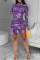 Purple Sexy Sleeve Long Sleeve Half A Turtleneck Asymmetrical Mini Print Dresses