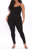 Black Sexy Casual Solid Basic Spaghetti Strap Plus Size Jumpsuits