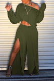 Green Sexy Fashion Split Solid Patchwork Loose Two-piece Pants Set