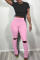 Pink Fashion Casual Solid Ripped Fold Regular Mid Waist Trousers