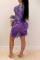 Purple Sexy Sleeve Long Sleeve Half A Turtleneck Asymmetrical Mini Print Dresses