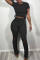 Black Fashion Casual Solid Ripped Fold Regular Mid Waist Trousers