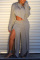 Grey  Sexy Fashion Split Solid Patchwork Loose Two-piece Pants Set