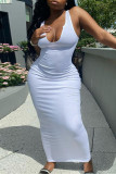 White Fashion Sexy Solid Basic U Neck Vest Dress