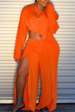 Orange Sexy Fashion Split Solid Patchwork Loose Two-piece Pants Set