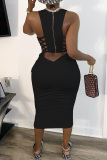 Black Sexy Fashion Stitching Sleeveless Dress