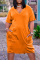 Orange Fashion Casual Solid Basic V Neck Short Sleeve Dress