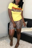 Yellow Fashion Leopard Print Patchwork Casual Set