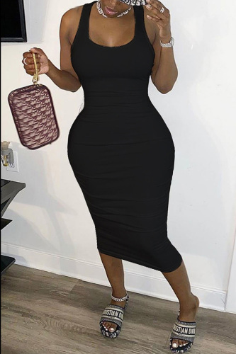 Black Sexy Fashion Stitching Sleeveless Dress