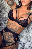 Black Sexy Patchwork Hollowed Out See-through Lingerie
