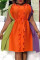 Orange Fashion Casual Patchwork Basic O Neck Short Sleeve Dress