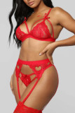 Red Sexy Patchwork Hollowed Out See-through Lingerie