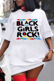 Black Fashion Casual Ma'am O Neck Print Plus Size