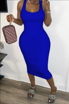 Blue Sexy Fashion Stitching Sleeveless Dress