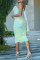 Light Green Fashion Sexy Print Tie Dye Backless Fold Halter Sleeveless Dress