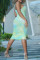 Light Green Fashion Sexy Print Tie Dye Backless Fold Halter Sleeveless Dress
