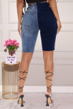 Blue Fashion Casual Patchwork Basic High Waist Straight Jeans